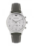 Emporio Armani Classic Chronograph Silver Dial Grey Leather Strap Watch For Men - AR1861