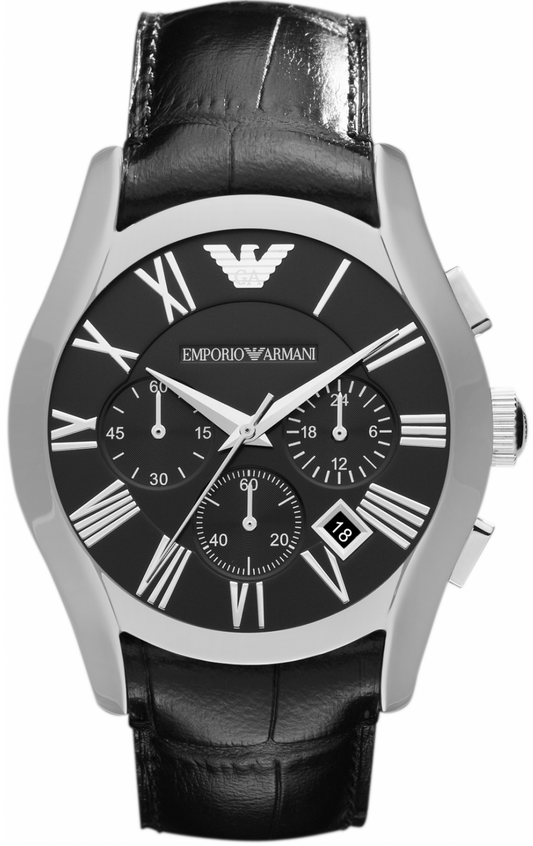 Emporio Armani Valente Chronograph Black Dial Black Leather Strap Watch For Men - AR1633