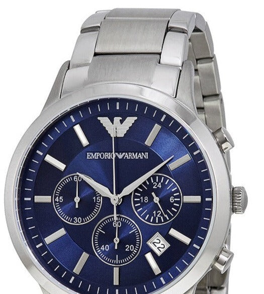 Emporio Armani Renato Chronograph Blue Dial Silver Steel Strap Watch For Men - AR2448