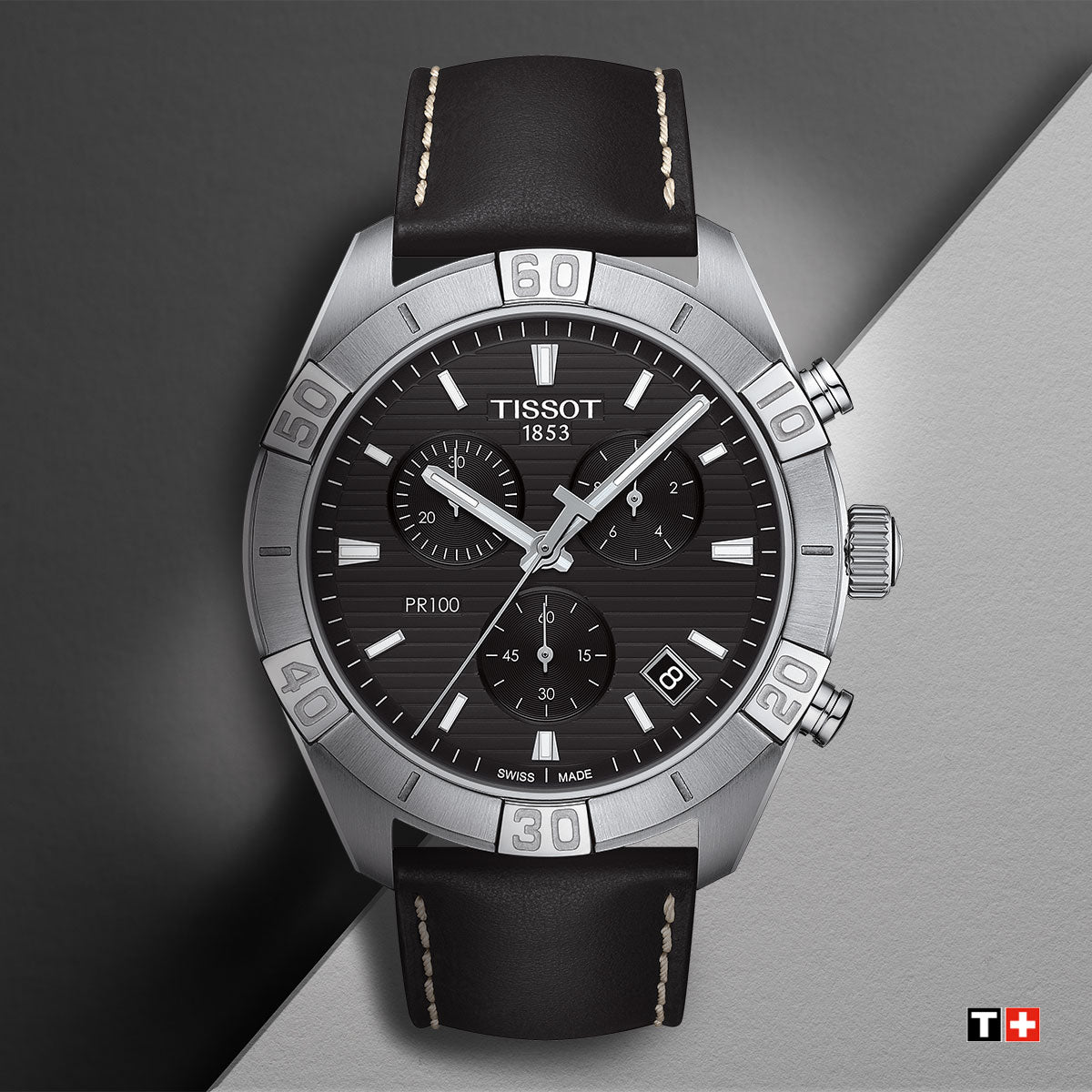 Tissot PR 100 Sport Chronograph Black Dial Black Leather Strap Watch For Men - T101.617.16.051.00