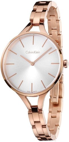 Calvin Klein Graphic Silver Dial Rose Gold Steel Strap Watch for Women - K7E23646