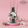 Fossil Jacqueline Mother of Pearl Dial Black Leather Strap Watch for Women - ES4535