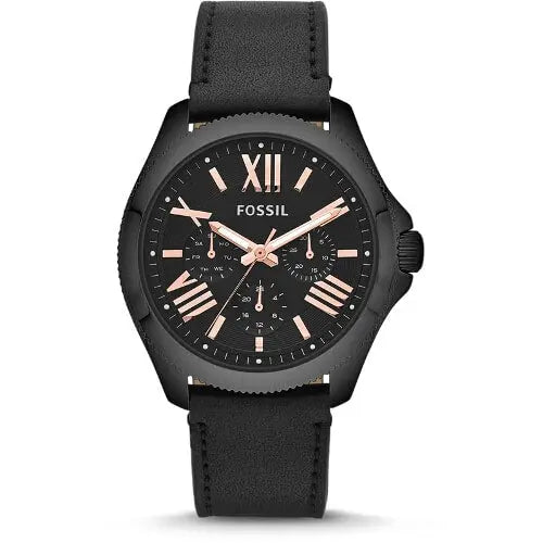 Fossil Cecile Multifunction Black Dial Black Leather Strap Watch for Men - AM4523