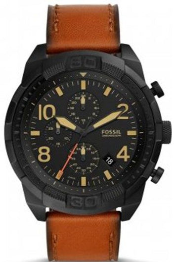 Fossil Bronson Black Dial Brown Leather Strap Watch for Men - FS5714