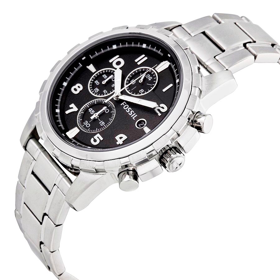 Fossil Dean Chronograph Black Dial Silver Steel Strap Watch for Men - FS4542