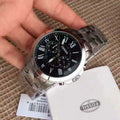 Fossil Grant Chronograph Black Dial Silver Steel Strap Watch for Men - FS4736