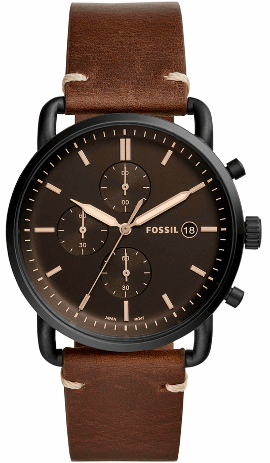 Fossil Commuter Chronograph Black Dial Brown Leather Strap Watch for Men - FS5403