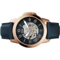 Fossil Grant Automatic Skeleton Navy Blue Dial Navy Blue Leather Strap Watch for Men - ME3102