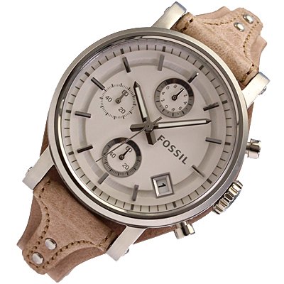 Fossil Boyfriend Chronograph White Dial Brown Leather Strap Watch for Women - ES3625