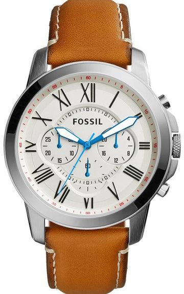 Fossil Grant Chronograph White Dial Brown Leather Strap Watch for Men - FS5060