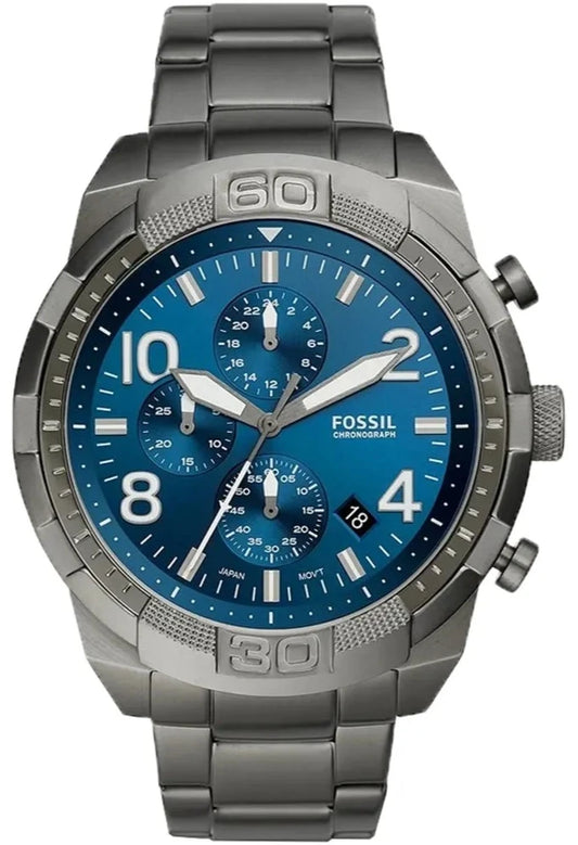 Fossil Bronson Chronograph Blue Dial Grey Steel Strap Watch for Men - FS5711