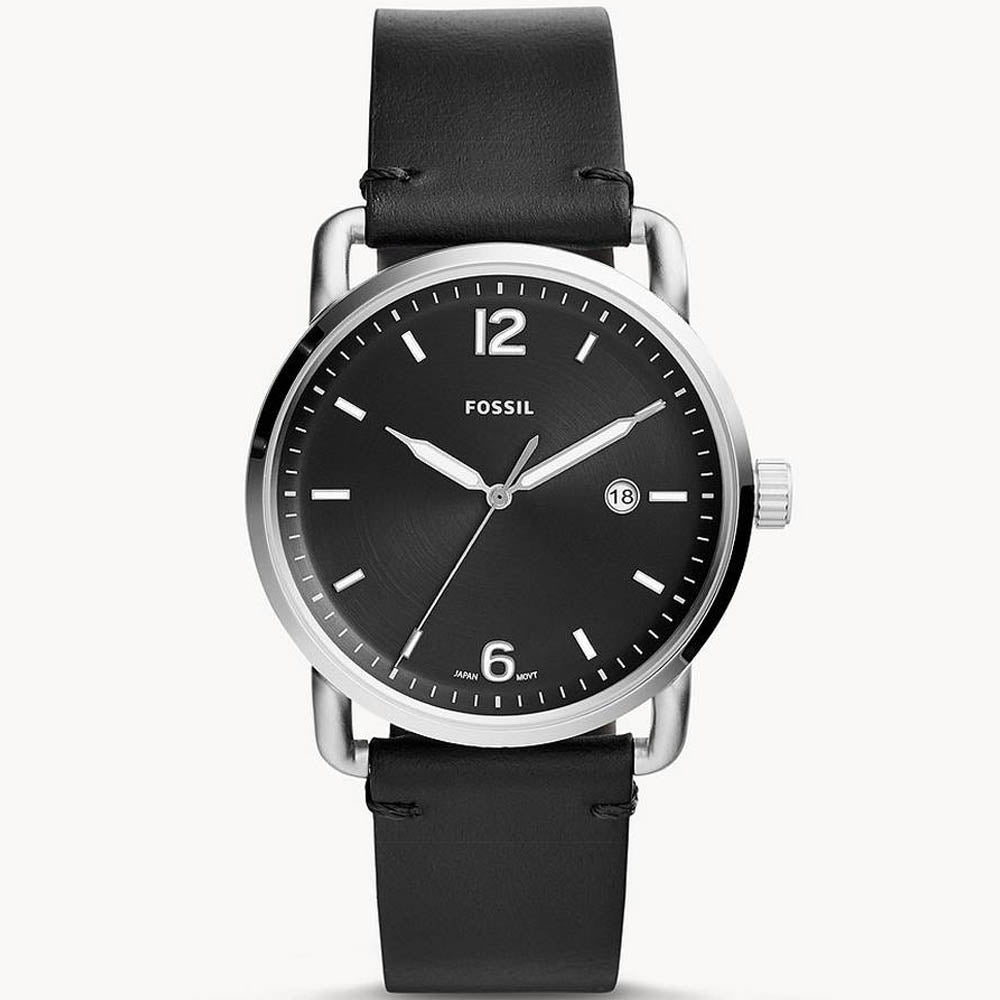 Fossil The Commuter Black Dial Black Leather Strap Watch for Men - FS5406