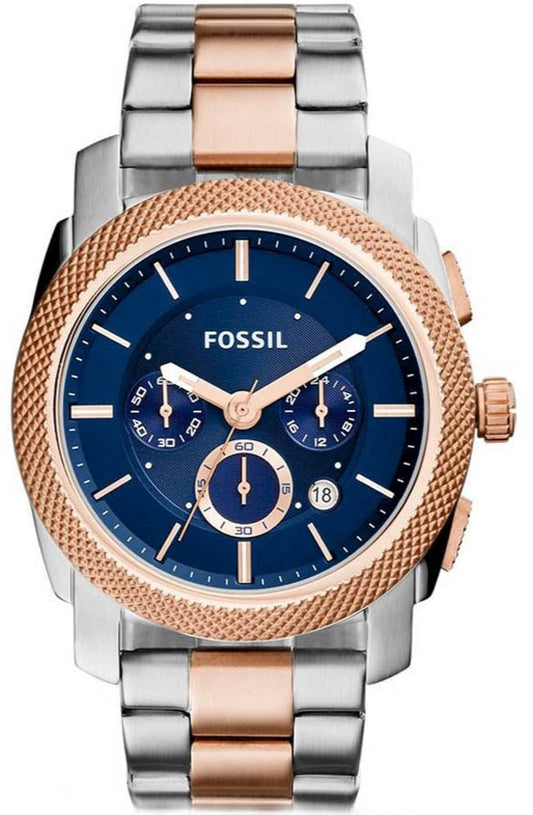 Fossil Machine Chronograph Blue Dial Two Tone Steel Strap Watch for Men - FS5037