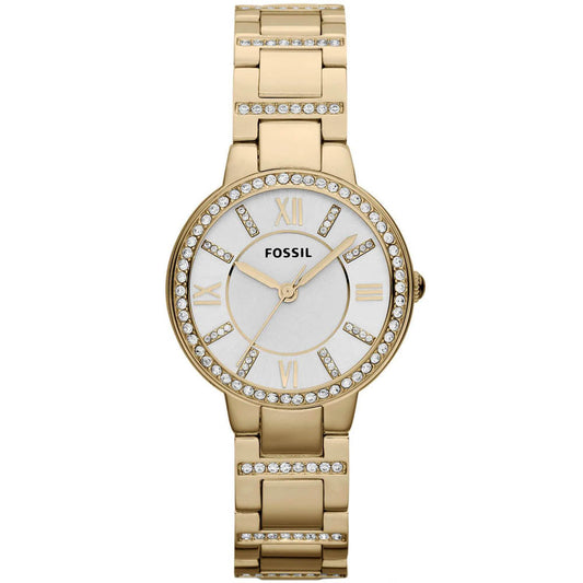 Fossil Virginia White Dial Gold Steel Strap Watch for Women - ES3283