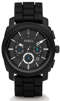 Fossil Machine Chronograph Black Dial Black Silicone Strap Watch for Men - FS4487