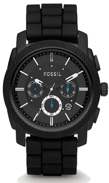 Fossil Machine Chronograph Black Dial Black Silicone Strap Watch for Men - FS4487