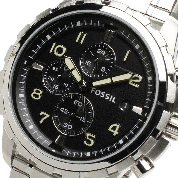 Fossil Dean Chronograph Black Dial Silver Steel Strap Watch for Men - FS4542