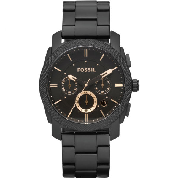 Fossil Machine Chronograph Black Dial Black Steel Strap Watch for Men - FS4682