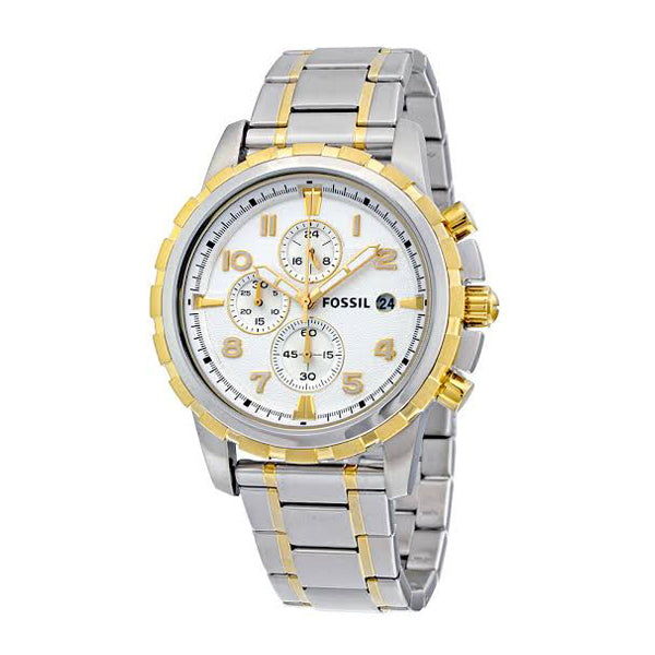 Fossil Dean Chronograph White Dial Two Tone Steel Strap Watch for Men - FS4795