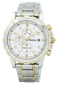 Fossil Dean Chronograph White Dial Two Tone Steel Strap Watch for Men - FS4795