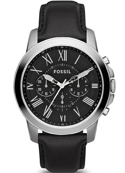 Fossil Grant Chronograph Black Dial Black Leather Strap Watch for Men - FS4812