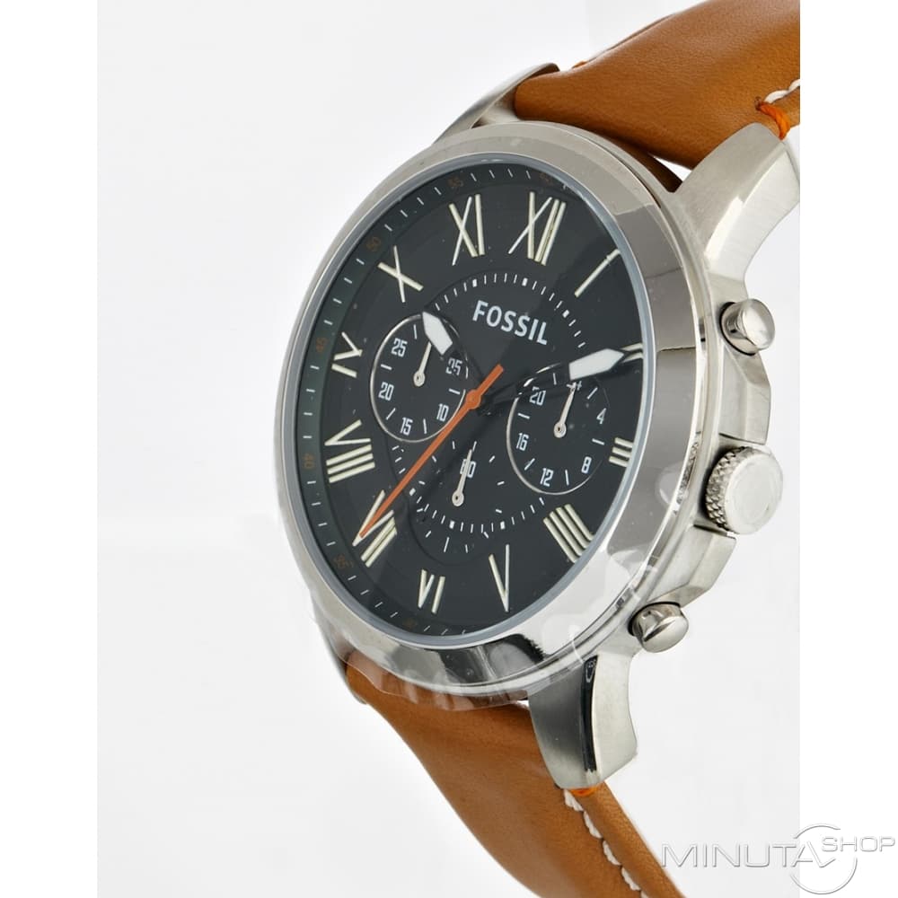 Fossil Grant Chronograph Green Dial Brown Leather Strap Watch for Men - FS4918