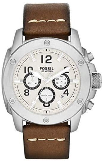 Fossil Modern Machine White Dial Brown Leather Strap Watch for Men - FS4929