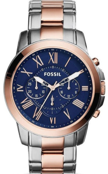 Fossil Grant Chronograph Blue Dial Two Tone Steel Strap Watch for Men - FS5024