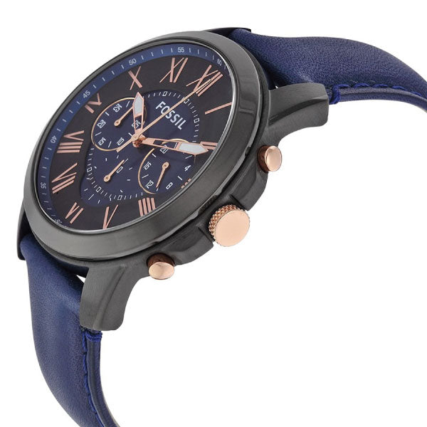 Fossil Grant Chronograph Black Dial Blue Leather Strap Watch for Men - FS5061