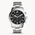 Fossil Pilot Chronograph Black Dial Silver Steel Strap Watch for Men - FS5141