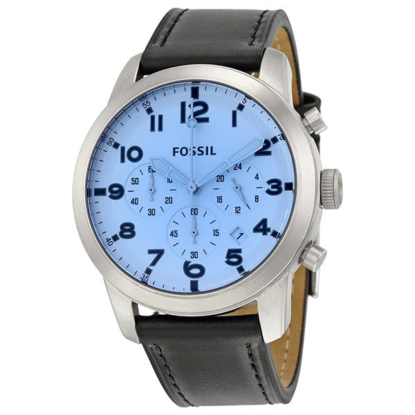 Fossil Pilot Chronograph Blue Dial Black Leather Strap Watch for Men - FS5162