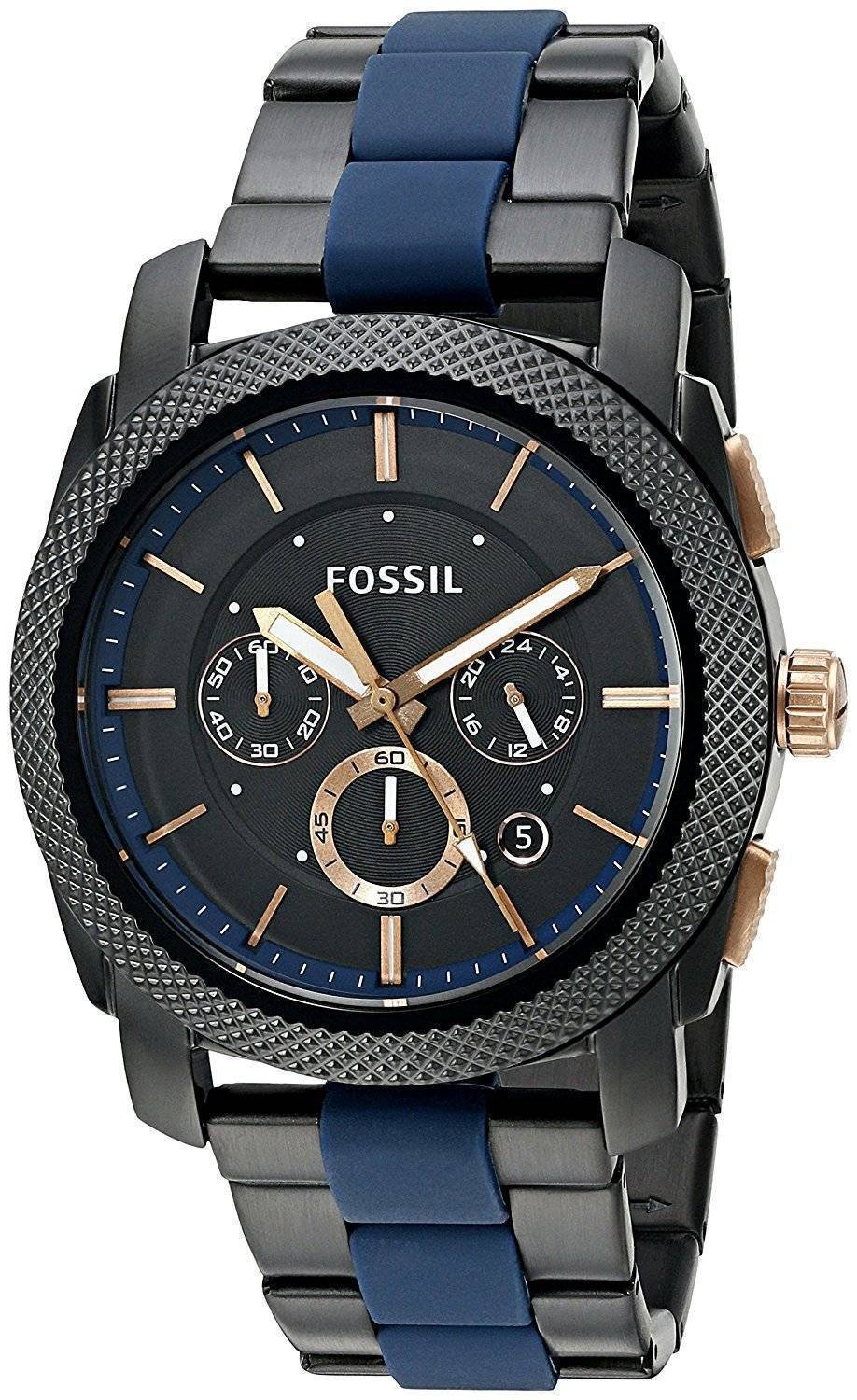 Fossil Machine Chronograph Black Dial Two Tone Steel Strap Watch for Men - FS5164