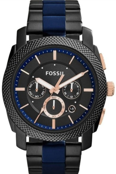 Fossil Machine Chronograph Black Dial Two Tone Steel Strap Watch for Men - FS5164