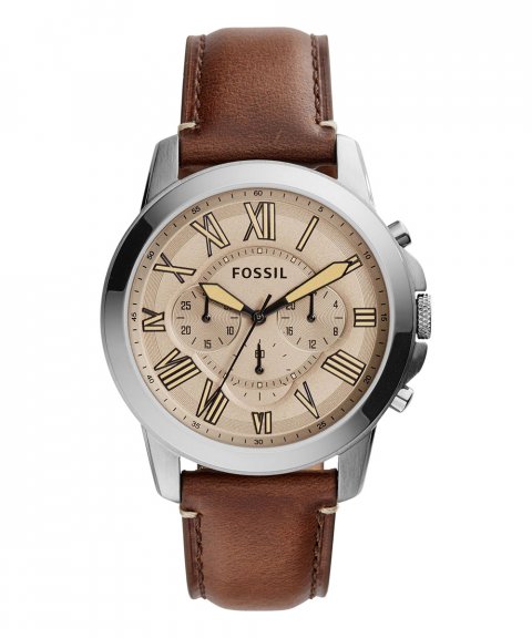 Fossil Grant Chronograph Brown Dial Brown Leather Strap Watch for Men - FS5214