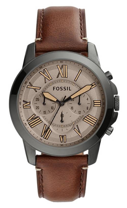 Fossil Grant Chronograph Brown Dial Brown Leather Strap Watch for Men - FS5214