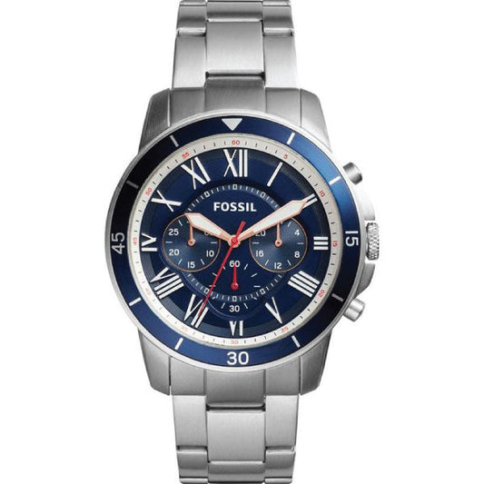 Fossil Grant Sport Chronograph Blue Dial Silver Steel Strap Watch for Men - FS5238