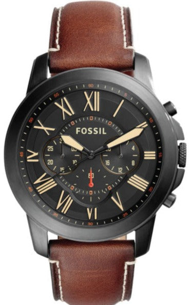 Fossil Grant Chronograph Black Dial Brown Leather Strap Watch for Men - FS5241