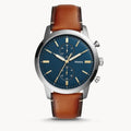 Fossil Townsman Chronograph Blue Dial Brown Leather Strap Watch for Men - FS5279