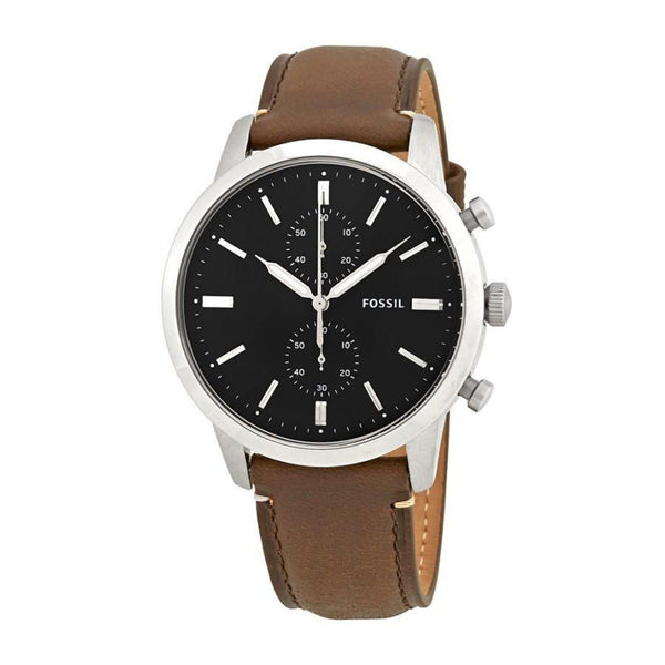 Fossil Townsman Chronograph Black Dial Brown Leather Strap Watch for Men  - FS5280