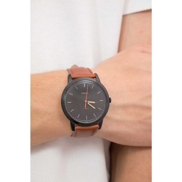 Fossil The Minimalist Black Dial Brown Leather Strap Watch for Men - FS5305