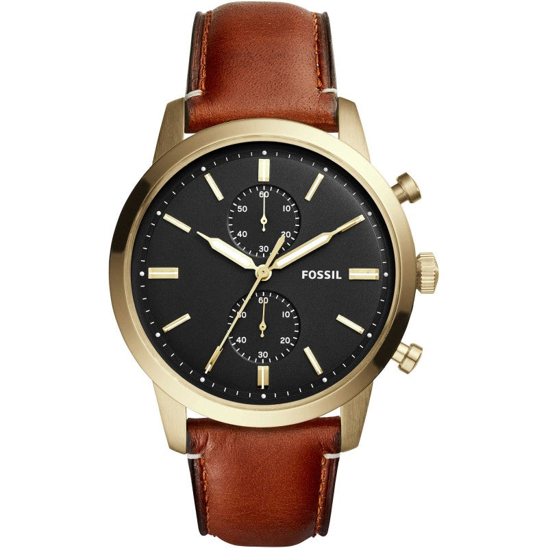 Fossil Townsman Chronograph Black Dial Brown Leather Strap Watch for Men - FS5338