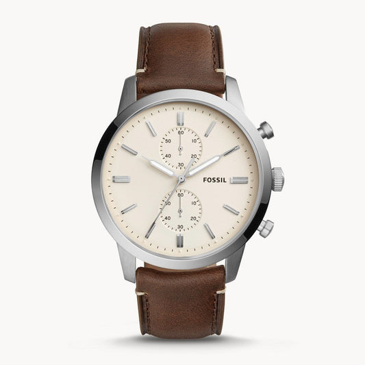 Fossil Townsman Chronograph White Dial Brown Leather Strap Watch for Men - FS5350