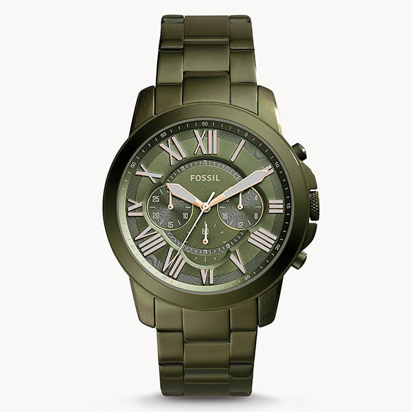 Fossil Grant Chronograph Olive Green Dial Green Steel Strap Watch for Men - FS5375