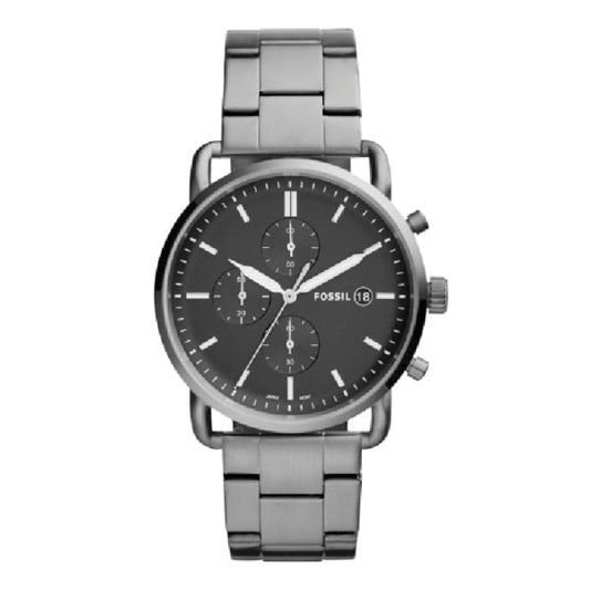 Fossil The Commuter Chronograph Black Dial Grey Steel Strap Watch for Men - FS5400