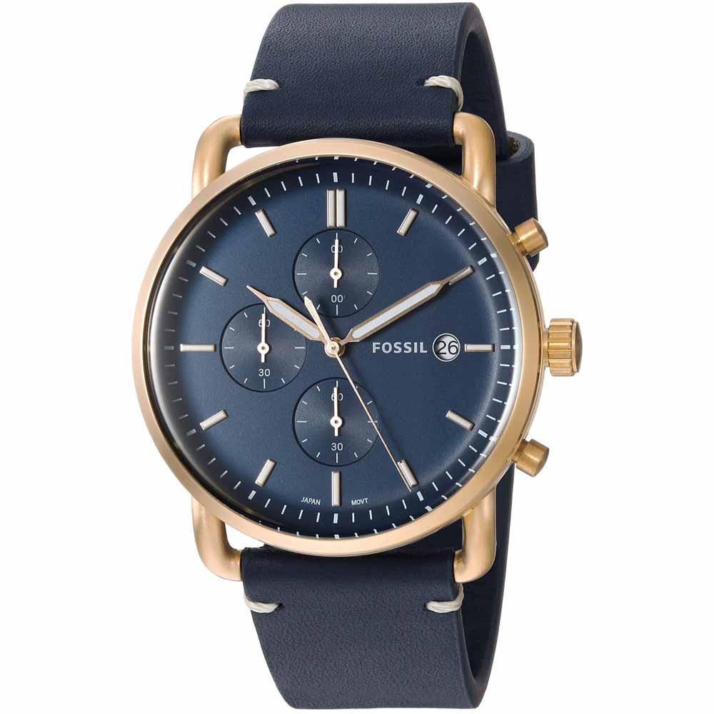 Fossil The Commuter Chronograph Blue Dial Blue Leather Strap Watch for Men - FS5404