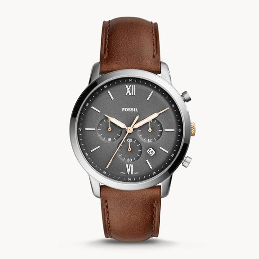 Fossil Neutra Chronograph Grey Dial Brown Leather Strap Watch for Men - FS5408