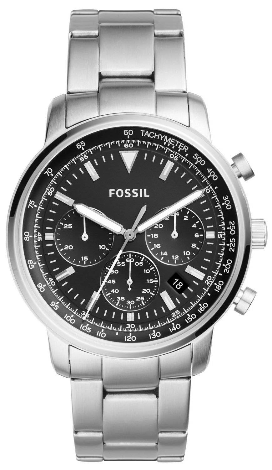 Fossil Goodwin Chronograph Black Dial Silver Steel Strap Watch for Men - FS5412