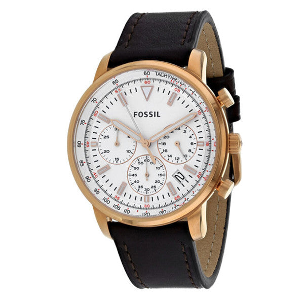 Fossil Goodwin Chronograph White Dial Brown Leather Strap Watch for Men - FS5415