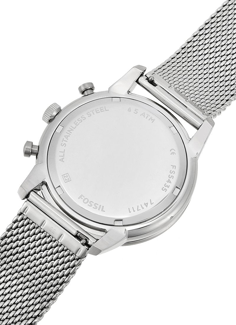 Fossil Neutra Chronograph White Dial Silver Mesh Bracelet Watch for Men - FS5382