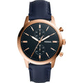 Fossil Townsman Chronograph Blue Dial Blue Leather Strap Watch for Men - FS5436